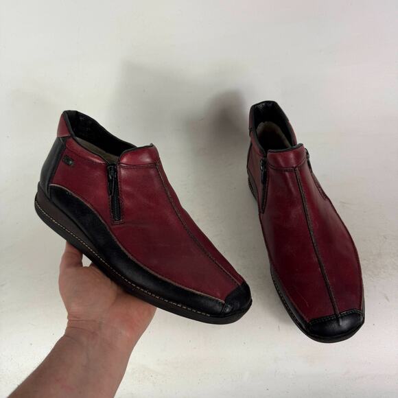 Rieker Ankle Boots Women 9 Burgundy Black Leather Slip-On Side Zip Comfort Shoes - Picture 1 of 10